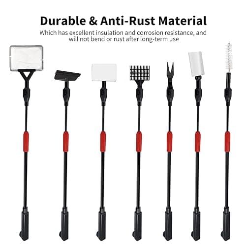 Aquarium Cleaning Tools, 7 in 1 Fish Tank Cleaning Kit with Adjustable Long Handle,Aquarium Sponge Brush, Scraper Cleaner,Fish Net,Tube Brush,Fork,Gravel Rake for Fish Tank Cleaner thumbnail 2