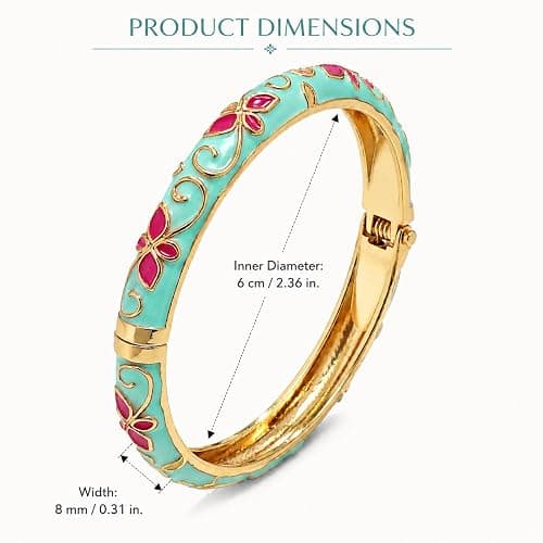 sunglnl Cloisonne Bracelet For Women, 4 Petals of Flower Shaped Enamel Bling Chunky Bangle Trendy Cute Colorful Gold Plated Vintage Bracelets Stackable Wife Jewelry Friendship Gift thumbnail 6