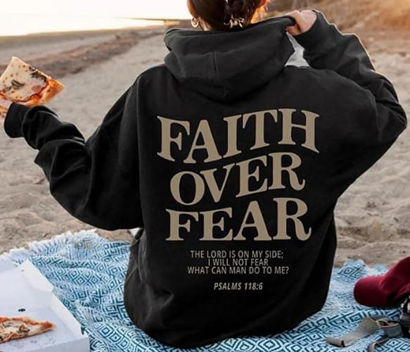 PANOZON Faith Over Fear Hoodie Christian Faith Religious God Tops Man Woman Pullover Y2K Sweatshirt Longsleeve Casual Tops thumbnail 4