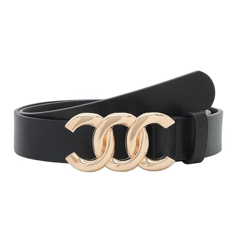Pettata Women Belt for Jeans Dress Cinch Waist Belt for Ladies Faux Leather Belt with Gold Buckle - Image 1