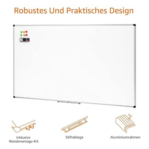 Amazon Basics Magnetisches Whiteboard mit Stifthalter Aluminiumrahmen trocken abwischbarer Schreibfläche 90cm x 60cm (BxH) inklusive 6 Magneten 1 Tafelwischer und 2 trocken abwischbaren Markern Weiß thumbnail 4