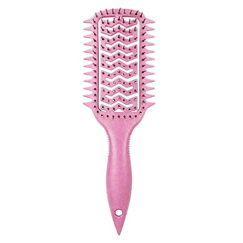 Vented Curl Defining Brush, Detangling & Clump-Forming Styling Brush for Wavy Curly Coily Hair, Wet/Dry, Anti-Frizz, Rounded Tips, Non-Slip Handle (Pink) - Image 1