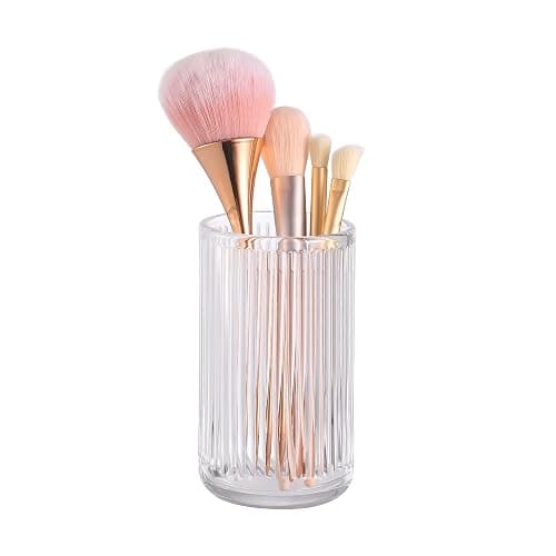 DASITON Makeup Brush Holder Organizer, Crystal Glass Makeup Brushes Storage Holder, Vintage Make Up Brush Cup for Vanity, Pen Pencil Holder for Desk, Toothbrush Holders for Bathroom (Clear L) - Image 1