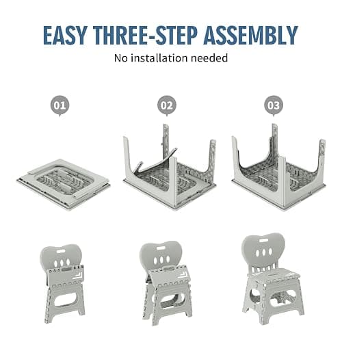 UNICOO® Kids Foldable & Height Adjustable Table Set w/2 Folding Chairs, Compact, Collapsible & Portable, Toddler Activity, Picnic Table, Card Table, Indoor/Outdoor (699) (Light Gray) thumbnail 5