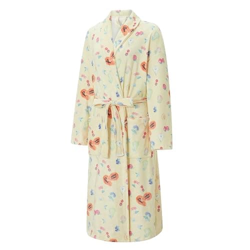 Yassiglia Women Kimono Dressing Gowns Fruit Floral Print Bathrobes Flannel Soft Warm Long Robe with Belt Ladies Housecoats - Yellow - S thumbnail 6