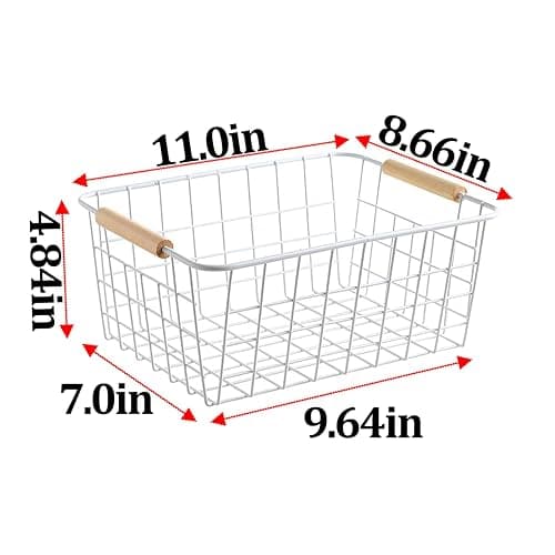 LeleCAT White Wire Baskets for Organizing with Handles，Pantry Organizers and Storage For Kitchen, Household Snack Basket for Cabinets, Closets, Bedrooms,food - Set of 4(White) thumbnail 3