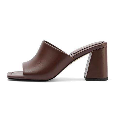 Vaslemuse Mule Heels For Women, Chunky Block Heeled Sandals, Square Open Toe Casual Comfort Slide Shoes thumbnail 9