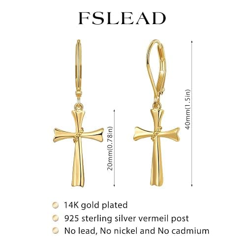 FSLEAD 14K Gold Earring Cross Waterdrop Butterfly Heart Knot Earrings for Women Gold Silver Cross Leverback Drop Gold Silver Teardrop Hoop Dangle Earring White Gold Dangle Drop Earring thumbnail 6