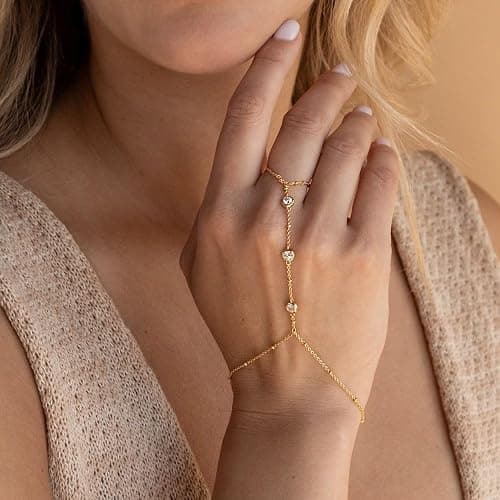 FDEETY Bracelets pour Femme de Chaîne d'Anneau Lié à Doigt Attaché à Anneau Réglable pour Filles thumbnail 4