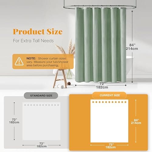 BTTN Fabric Shower Curtain, Linen Textured Heavy Duty Polyester Cloth Shower Curtain Set with Plastic Hooks, Sage Green, 72x84 thumbnail 3