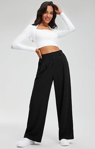 Libin Women's Wide Leg Pants 27"/29" High Waisted Waffle Knit Casual Slacks Work Pants Business Palazzo Trousers with Pockets thumbnail 3