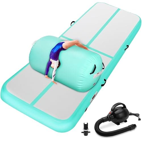 KIKILIVE Inflatable Gymnastics Mat and Air Roller Barrel Set with Pump | Air Mat Track 4 inches Thickness and Air Roller Gymnastics Barrel with Pump for Home Outdoor Training Cheerleading thumbnail 9