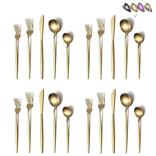 Matte Gold Silverware Set 40 Pieces, Stainless Steel Golden Flatware Set, Titanium Plating Cutlery Set, Matte Gold Utensil Sets, Service Set for 8 (Matte Golden) - Image 1
