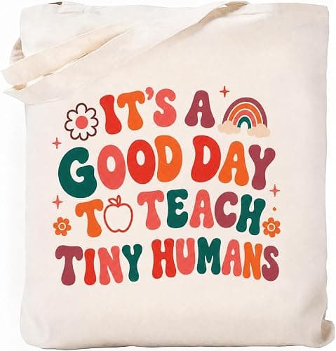 JIOIGFTSY Teacher Canvas Totes Bag Teacher Appreciation Gifts for Women | Teacher tote bags with “It’s a Good Day to Teach Tiny Humans” print; canvas tote bag for women, school, work, and daily use - Image 1
