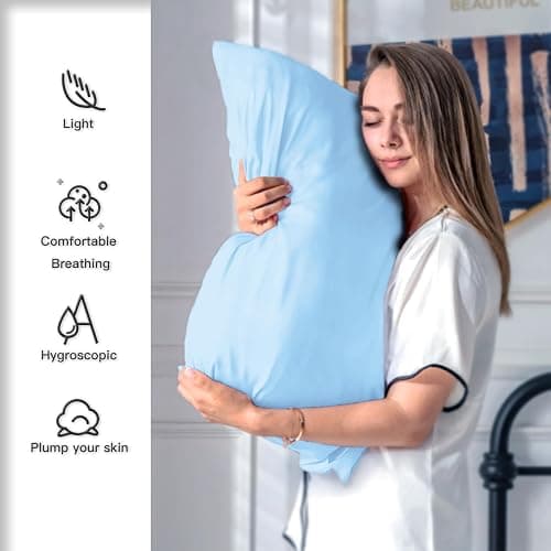 Silk Pillow Cases 2 Pack Soft Breathable and Sliky Standard Size Pillow Cases Set of 2,Natural Mulberry Satin Silk Pillowcase with Hidden Zipper for Hair and Skin (Sky Blue,20"X 26",2pcs) thumbnail 3