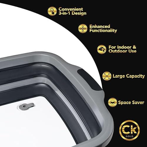 CK GOLD Collapsible BBQ Prep Tub - Includes Cutting Board, LOCKING Lid & Strong Drain Hole for Meal Prep & Marinating | BPA-Free, Food-Grade BBQ & Meat Prep Tubs, Best Grilling Gifts (Black, 8 L) thumbnail 9