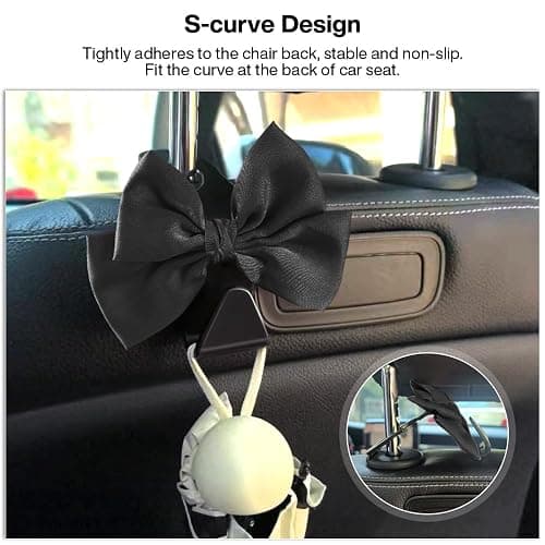 Bhytooo 2-Pack Car Seat Headrest Hooks, Handbag Hangers, Black silk | Storage organizer for handbags, clothes, coats and grocery bags; practical interior accessory for most cars and SUVs thumbnail 3