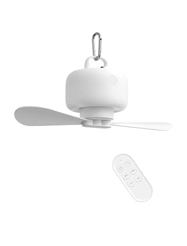 JISULIFE Camping Fan 8000mAh Battery Operated, Portable Tent Rechargeable with Remote Control, Detachable Fan-Blades, Hanging Hook, Timer, 4 Speeds for Outdoor Dorm-White - Image 1