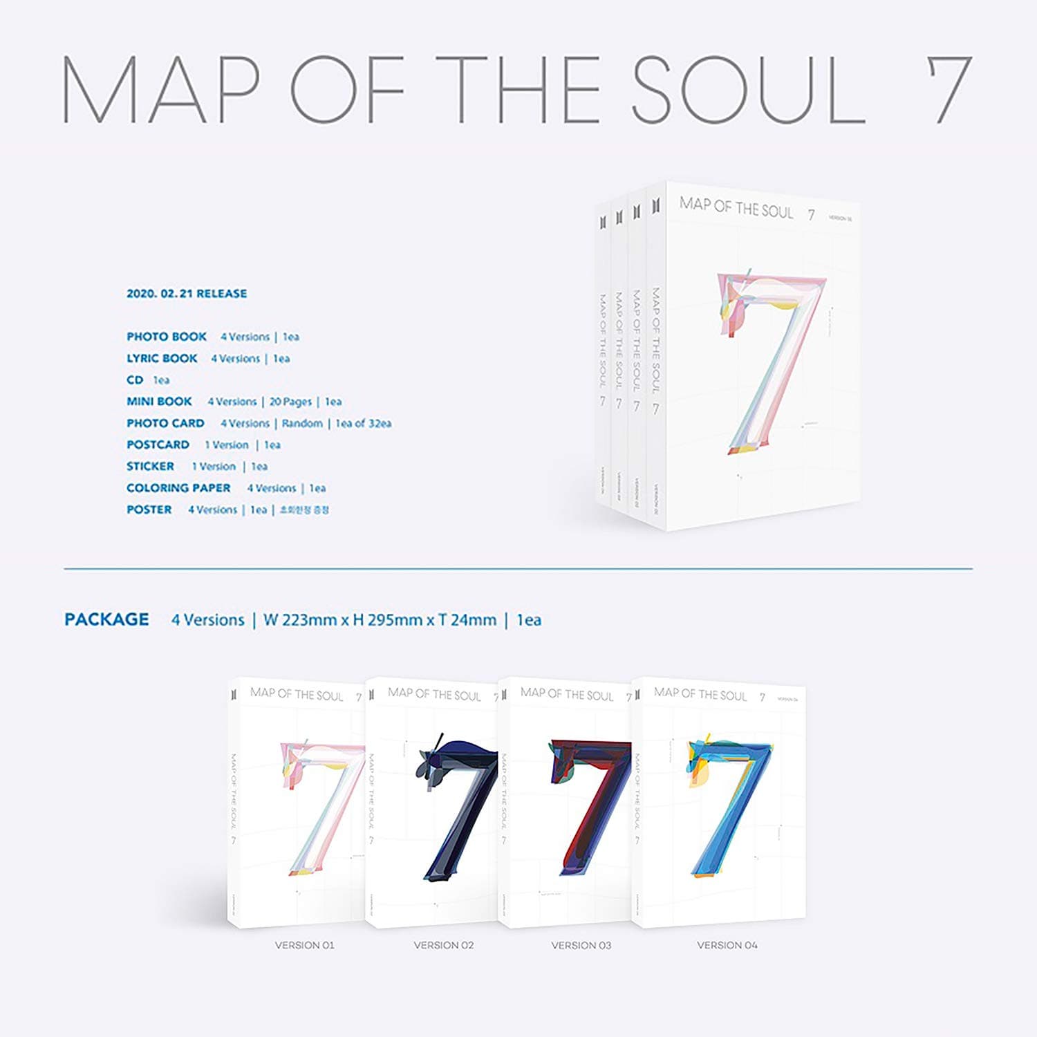 BTS Album - MAP OF SOUL : 7 [ 3 ver. ] Package + Photo Book + Lyric Book + CD + Mini Book + Photo Card + PostCard + Sticker + Coloring Paper thumbnail 2
