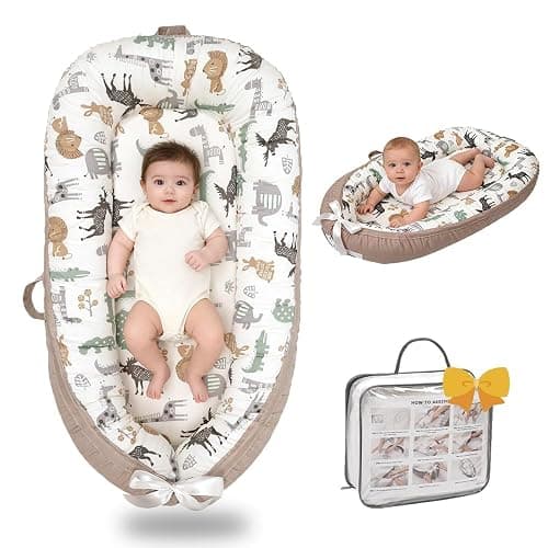 Bubbyhuts Infant Support Cushion-Breathable and Soft Organic 100% Cotton, Portable Tummy Time Mat with Removable Support Cushionr Cover, Floor Baby Support Cushion for Newborn - Animal - Image 1