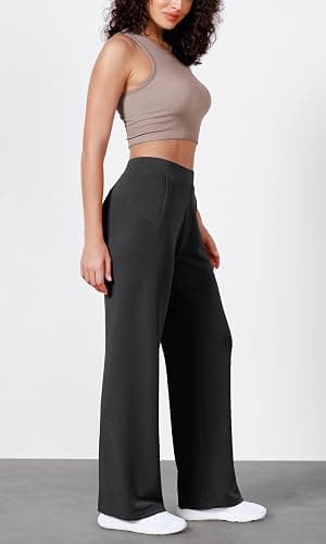 ODODOS Women's Modal Soft Wide Leg Pants Elastic High Waist Casual Lounge Relaxed Pants with Pockets - 27"/ 29" / 31" Inseam thumbnail 3