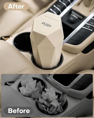HOTOR Car Trash Can with Lid, Leakproof, Beige, 2 Pack | Car Accessories for Interior, Garbage Can with 30 Attached Trash Bags, Multipurpose Organizer and Storage for Home & Office thumbnail 3