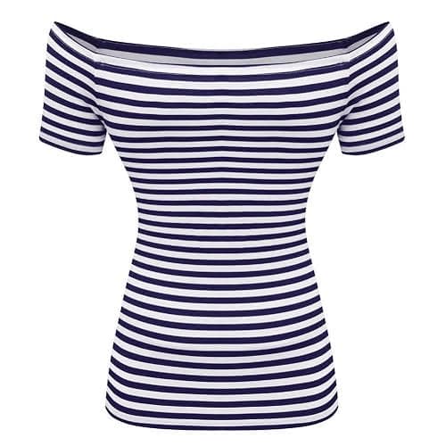 LilyCoco Off The Shoulder Tops for Women Striped Short Sleeve Sexy Going Out Top thumbnail 8