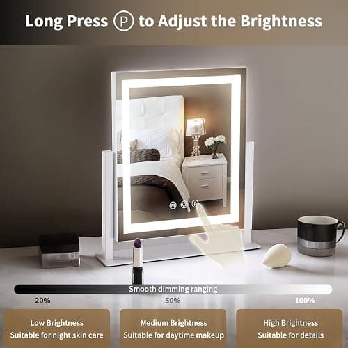 homtang Lighted Makeup Mirror with Smart Touch, 3 Color Modes & Stepless Dimming, for Desk Bedroom Dressing Room, LED Vanity Mirror 13.2" H x 11.2" W thumbnail 4
