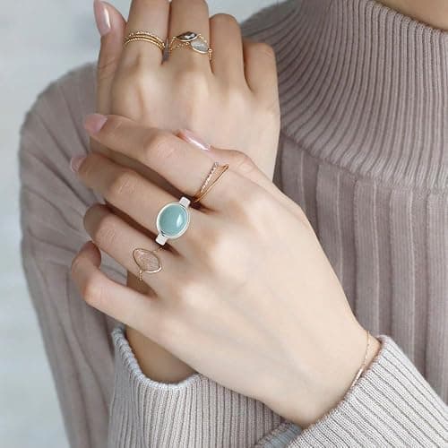 LCYFJW Classic Sterling Silver Natural Stone Ring,Oval Plain Simple Dainty Genuine Crystal Gemstone Quartz Ring for Women thumbnail 4