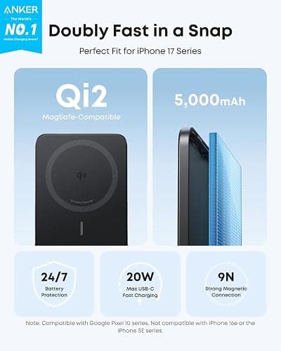 Anker Nano Power Bank, Ultra-Slim 5,000mAh Magnetic Wireless Charging Battery, Qi2 Certified 15W Max MagSafe-Compatible Portable Charger, Ergonomic Design, for iPhone Air/17/16 Series thumbnail 2