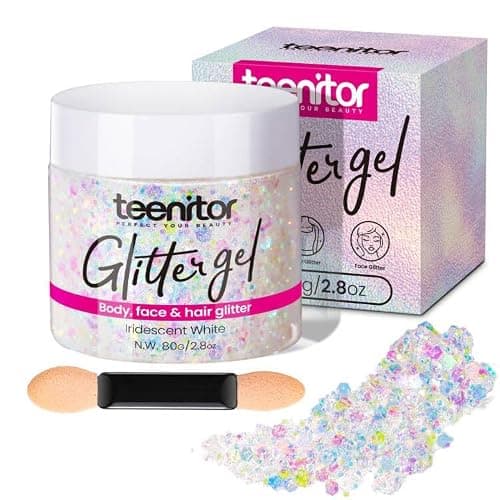 Teenitor Body Glitter, Face Glitter, White Glitter, 80g/2.8oz Face Body Glitter, Hair Glitter Gel, Rave Glitter, Mermaid Makeup Glitters for Kids - Image 1