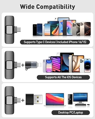 PoP voice USB C Mini Microphone for iPhone 16/15/14/Android, Wireless Lavalier Microphone with Noise Reduction, Lapel Lav Mic for Vlog YouTube TikTok Recording, 12H, 65ft thumbnail 5