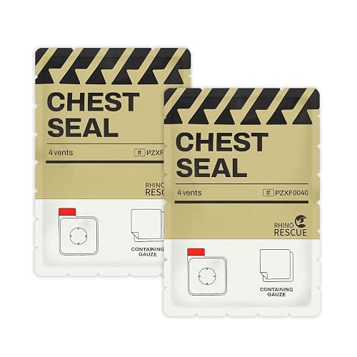RHINO RESCUE Vented Chest Seal, 4 Vents, Sterile Emergency Trauma Dressing, Occlusive Adhesive Pad, IFAK Trauma Refill Medical First Aid Supplies for Wound Care, Gunshot Wound, Sucking Chest(2 Count) - Image 1