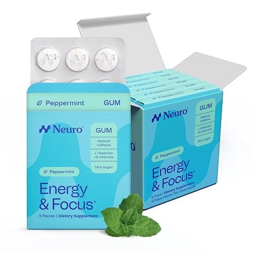 Neuro Energy & Focus Gum - Caffeine Gum with 40mg Natural Caffeine & L-Theanine - Nootropic Energy Supplement with B Vitamins - Sugar Free, Vegan - Peppermint, 54ct - Image 1