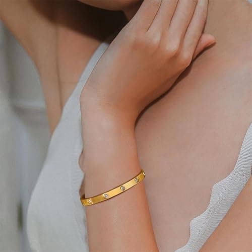 NTRUXZP Tennisarmband Damen Zirkonia Armreif : 2Pcs Armband für Frauen Edelstal 6mm Breit 17cm Armbänder Schmuck Geschenk golden für Mama Freund Tochter thumbnail 4