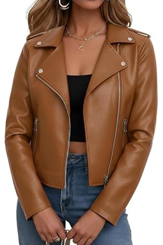 Ommiivex Women Leather Jacket Faux Cropped Coat Cute Short Zip Up for Casual Rock Concert Game Day Edgy Vintage Outfit - Image 1