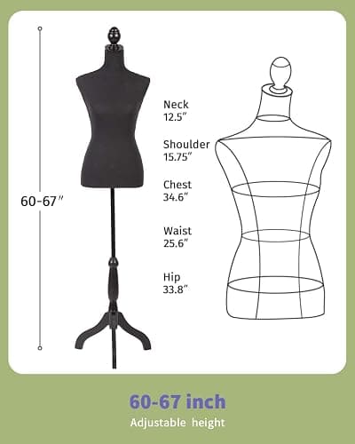Mannequin Torso Manikin Dress Form Height Adjustable Female Mannequin Dress Model Display Torso Body Tripod Stand Clothing Forms (Black, 59-67 Inches) thumbnail 3