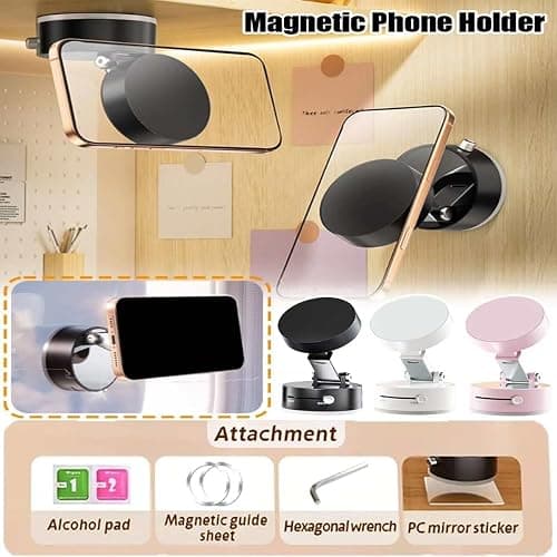 Oudvaker Foldable Magnetic Vacuum Phone Holder, 360° Electric Suction Car Mount, Double-Sided Swivel Stand for Car, Mirror, Gym, Kitchen, Hands-Free Portable Phone Holder (Pink) thumbnail 7