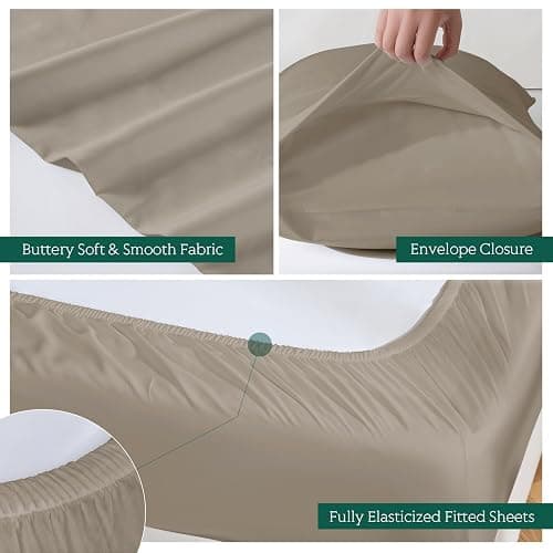 Cooling Sheets Set King Size, Viscose Derived from Bamboo for Hot Sleepers | Deep Pocket Up to 16 Inch | Silky Soft & Breathable Bedding - 4PC (King, Simply Taupe) thumbnail 4