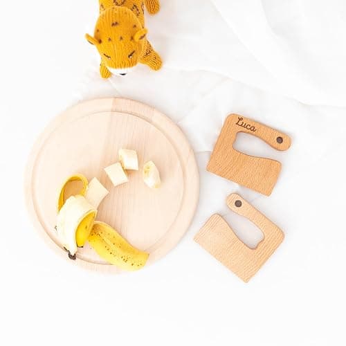 wunderwunsch® - Personalisiertes Montessori Kinder Messer mit Gravur - Sicheres Holz Baby Besteck mit abgerundeten Kanten - Geburtstag Baby Geschenk (ohne Name) thumbnail 2