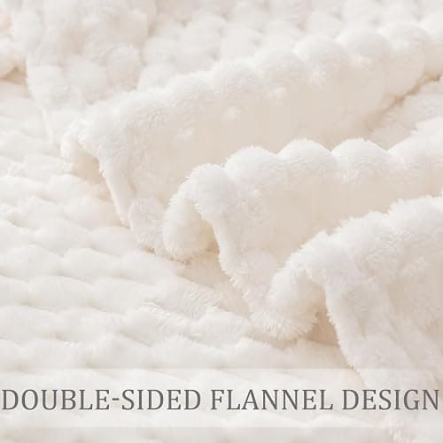 Exclusivo Mezcla Queen Size Soft Fleece Blanket, 90x90 Inches Stylish Jacquard Velvet Blanket for Bed, Fuzzy Cozy Lightweight for All Season, Ivory thumbnail 8