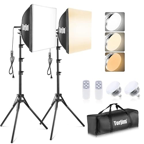 Torjim Softbox Photography Lighting Kit, 16'' x 16'' Professional Softbox Lighting Kit with 85W 3000-7500K LED Bulbs, Studio Lights for Photography/Video Recording/Live Streaming/Portraits Shooting - Image 1