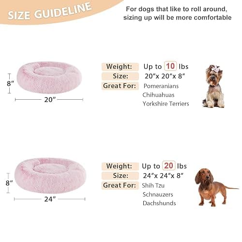 WNPETHOME Round Calming Pink Small Dog Bed Cat Bed for Comfy Sleeping, Cute Washable Puppy Bed with Fluffy Plush, Faux Fur Anti Anxiety Pet Bed Donut Cuddler (20 x 20 x 8 Inch) thumbnail 5