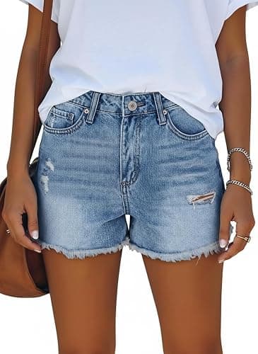 ZOLUCKY Jean Shorts Womens Summer High Waisted Denim Stretchy Ripped with Pockets thumbnail 5