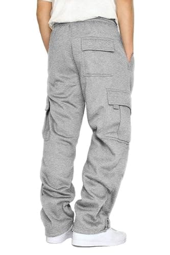 Men's Cargo Sweatpants Casual Fleece Joggers Loose Fit Open Bottom Athletic Pants for Men with Pockets thumbnail 2