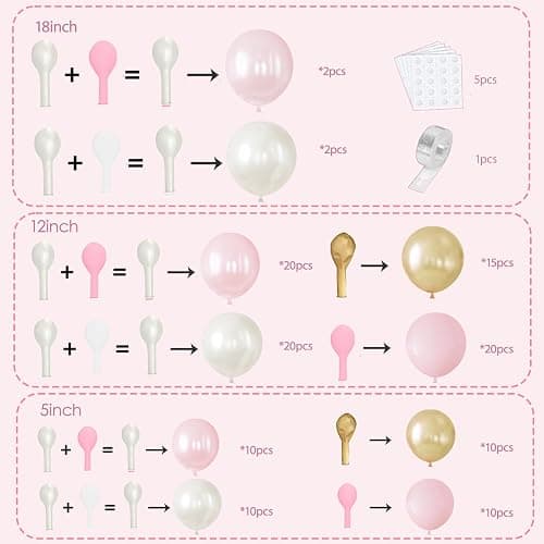 Pink and White Gold Balloon Arch Kit, Double Stuffed Pearl White Pastel Light Pale Pink Champagne Gold Balloons Garland Kit for Wedding Bridal Shower Birthday Party Decorations for Women thumbnail 3