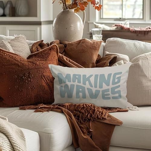 Wheatwin Blue Coastal Throw Pillow Cover 12x20, Blue Dorm Decor, Making Waves Coquette Decor for Girls Room Bedroom Sofa Couch thumbnail 2