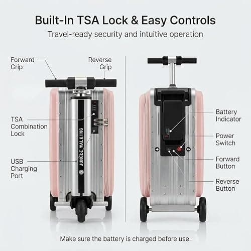 Ride On Electric Suitcase for Adults & Kids, Motorised Scooter Luggage with 250W Motor, Rechargeable Battery, TSA Lock, USB Charging, Smart Travel Case, 110kg Load thumbnail 7