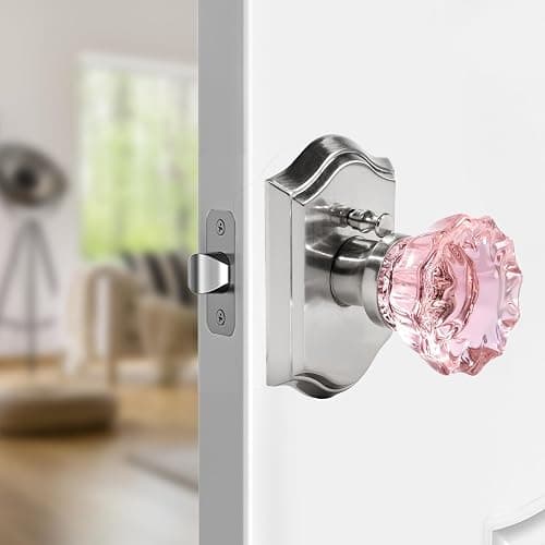 Floresita Crystal Door Knobs, Stain Nickel Pink Glass Door Knobs Interior Rose Shape with Lock Privacy Function, Vintage Antique for Bedroom Bathroom thumbnail 8