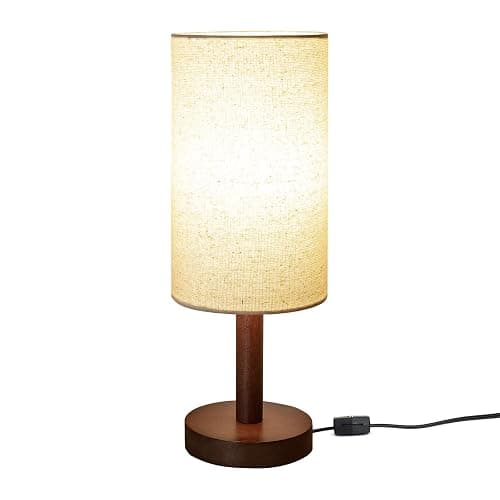 Small Table Lamp for Bedroom, Nightstand Lamp Linen Lampshade Bedroom Wood Base Small Bedside Lamp for Night Stands, Desk Lamps for Reading Living Room, Office (LED Bulb Included) (Black-Walnut Wood) thumbnail 9